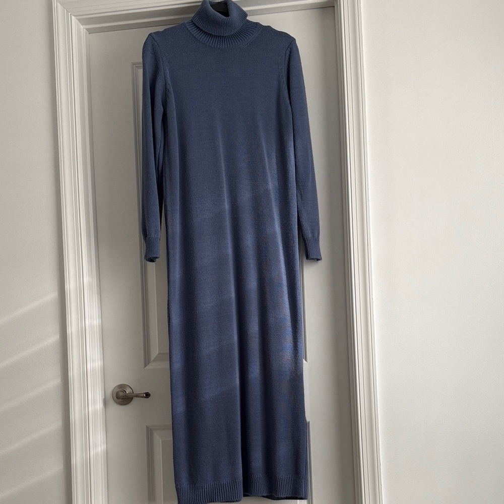 Chic Long Sleeve Blue Turtleneck Dress